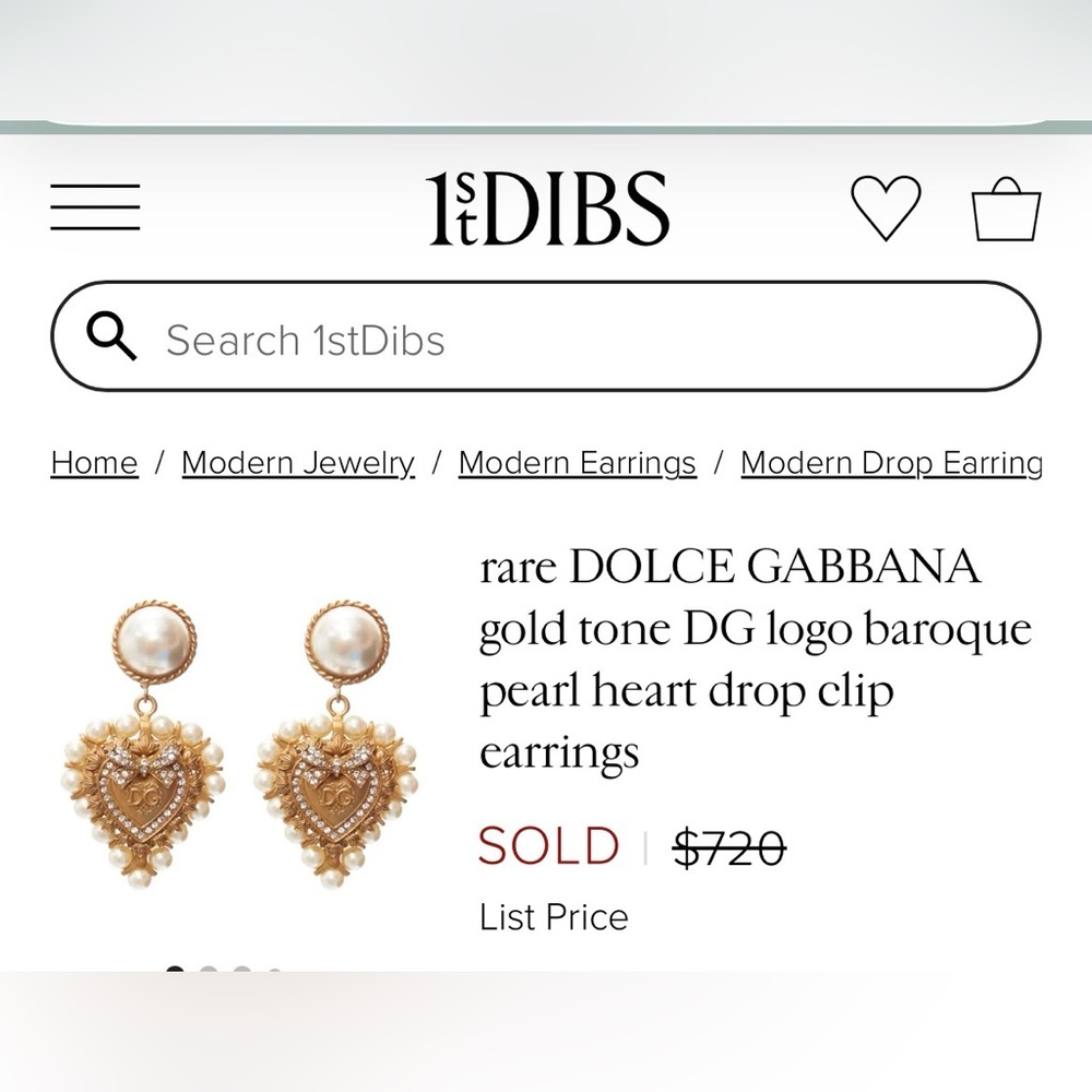 Dolce & Gabbana Gold Heart Drop Earrings with Pearls - Picture 7 of 7